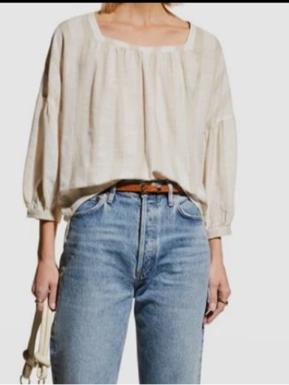 Harshman Minka Stripe 100% Linen Top in Tan/Cream Stripe Size Medium